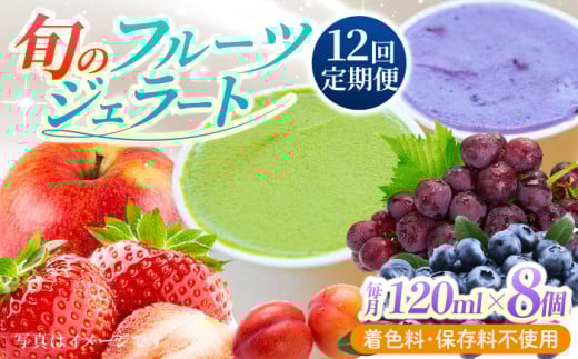 【12回定期便】果樹園が作る 素材の味を楽しめる 旬のジェラート 120ml×8個セット【ソルベッチdoうきは】着色料不使用 ノンホモ牛乳使用 ジェラート アイス 旬 スイーツ 詰め合わせ セット