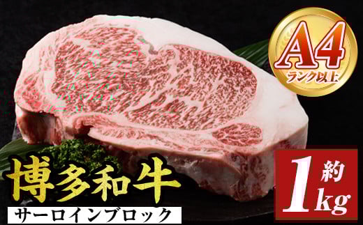 <A4〜A5>博多和牛サーロインブロック(約1kg) 国産 九州産 福岡県産 ブロック 牛肉 和牛 黒毛和牛 ステーキ サーロインステーキ お肉 【MEAT PLUS】as08-032福岡県芦屋町27000肉牛肉