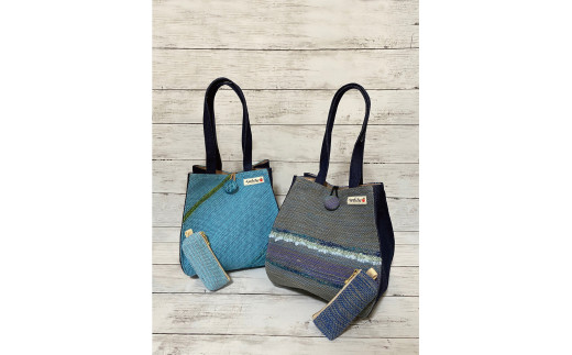 B209 さをり織り柿バッグ・印鑑ケースセット【柿バッグ・印鑑ケースセット(青系)】大阪府八尾市15000衣類・装飾品・工芸品鞄・バッグ