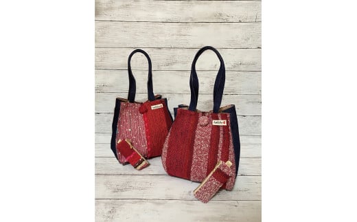 B209 さをり織り柿バッグ・印鑑ケースセット【柿バッグ・印鑑ケースセット(赤系)】大阪府八尾市15000衣類・装飾品・工芸品鞄・バッグ