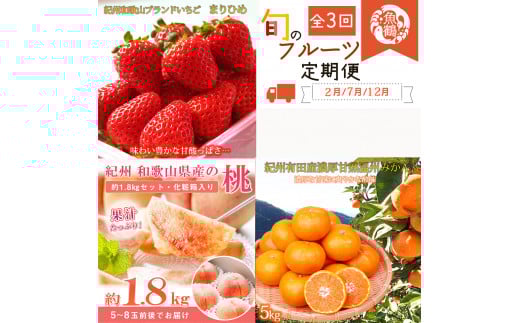 【全3回】紀州和歌山産旬のフルーツ定期便 (いちご・桃・有田みかん)  【tkb375】和歌山県北山村52000果物・フルーツいちご