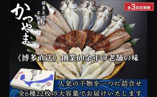 【全3回定期便】昔ながらの製法で作った干物詰合せ 全6種22枚×3回福岡県福岡市32000魚介・海産物干物