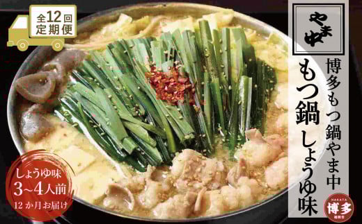 【定期便全12回】【博多もつ鍋やま中】もつ鍋しょうゆ味(3〜4人前)福岡県福岡市180000鍋セット・総菜・加工食品カレー・シチュー
