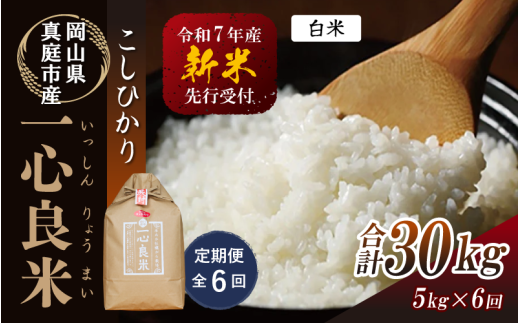 【令和7年産先行予約】<全6回定期便> 真庭市産コシヒカリ 米ぬか 牡蠣栽培米 『 一心良米 』 白米 5kg×6回(定期便) / お米 いっしんりょうまい 岡山県 真庭市 白米 コシヒカリ こし