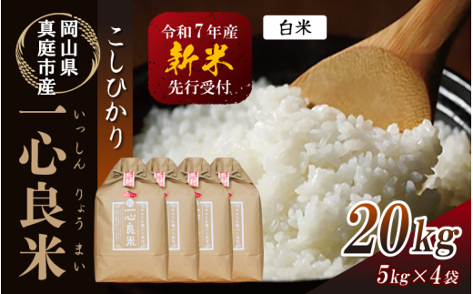 【令和7年産先行予約】 真庭市産コシヒカリ 米ぬか 牡蠣栽培米 『 一心良米 』 白米 20kg(5kg×4袋) / お米 いっしんりょうまい 岡山県 真庭市 白米 米 コシヒカリ こしひかり 人気 ブランド