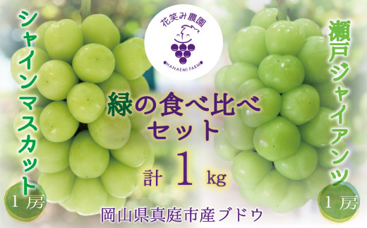 【2025年先行予約】 ぶどう 岡山 花笑み農園の『シャインマスカット&瀬戸ジャイアンツ』1kg (2房) hana46. / ぶどう ブドウ 葡萄 シャインマスカット 瀬戸ジャイアンツ 先行予約 フルーツ 果物