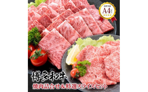 福岡県産 黒毛和牛A4ランク以上の博多和牛! 焼肉450g・特選スライス300g セット【お肉 牛肉 牛 黒毛和牛 博多和牛 和牛 焼肉用 スライス 特選 福岡県産 福岡県 筑前町 DW007 】福岡県筑前町310