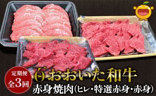 【定期便/全3回】おおいた和牛 赤身焼肉( ヒレ焼肉 特選赤身焼肉 赤身焼肉)を全3回お届け 牛肉 和牛 ブランド牛 黒毛和牛 赤身肉 焼き肉 焼肉 バーベキュー 大分県産 九州産 津久見市 熨斗対