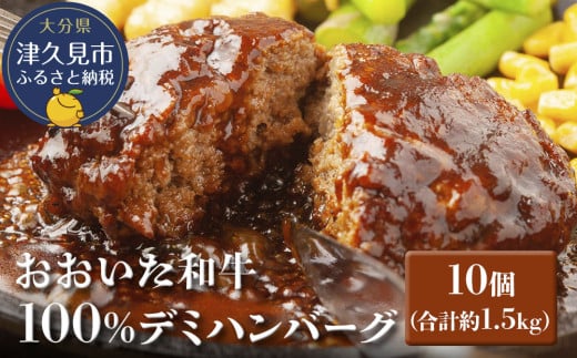 おおいた和牛100% デミハンバーグ 約150g×10個 合計約1.5kg 牛肉 豊後牛 ハンバーグ おかず お弁当 小分け レンジ 時短料理 惣菜 冷凍 大分県産 九州産 津久見市 国産大分県津久見市10000肉加工肉