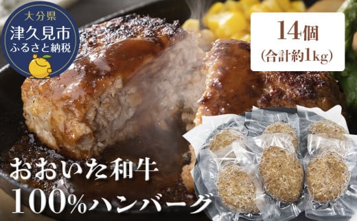 おおいた和牛100% ハンバーグ 約70g×14個 合計約1kg 牛肉 豊後牛 ハンバーグ おかず お弁当 小分け レンジ 時短料理 惣菜 冷凍 大分県産 九州産 津久見市 国産大分県津久見市10000肉加工肉(ハム