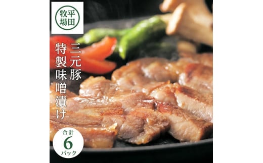 三元豚 特製味噌漬け 6パック 計672g 肩ロース 豚ロース ロース 豚肉 豚味噌漬け ブレンドみそ 味噌漬け 柔らかい 惣菜 おかず ブランド豚 簡単調理 冷蔵 贈り物 贈答 ギフト 平牧 平田牧場 山
