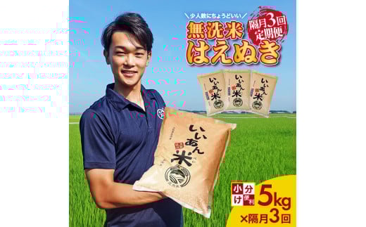 【隔月3回定期便】無洗米はえぬき 5kg×3回(計15kg) 農家直送『いいあん米』AG SF0281山形県酒田市48000米・パン無洗米