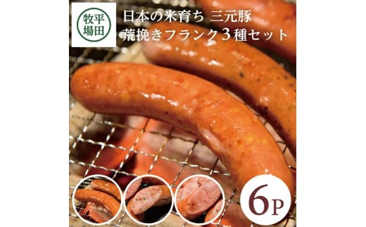荒挽きフランク 3種 6パック 計720g プレーン チーズ にんにく 食べ比べ ソーセージ ウインナー 豚肉 三元豚ブランド豚 コラーゲン 無塩せき 加工肉 冷蔵 贈り物 贈答 ギフト 平牧 平田牧場 山