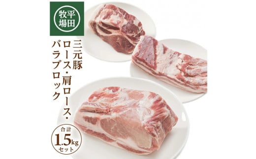 豚肉 三元豚 ブロック肉 3種 計1.5kg ロース 肩ロース バラ 各500g ブランド豚 銘柄豚 肉 三元豚ロース ロース肉 高級 バラブロック ロース ブロック お肉 豚 おすすめ 冷蔵 ギフト 贈答 贈り物