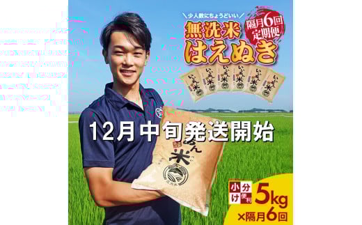 12月中旬発送開始/【隔月6回定期便】無洗米はえぬき 5kg×6回(計30kg) 農家直送『いいあん米』AG SM0035山形県酒田市95000米・パン無洗米