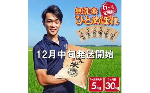 12月中旬発送開始/【6回定期便】無洗米ひとめぼれ 5kg×6回(計30kg) 農家直送『いいあん米』AG SN0014山形県酒田市102000米・パン無洗米