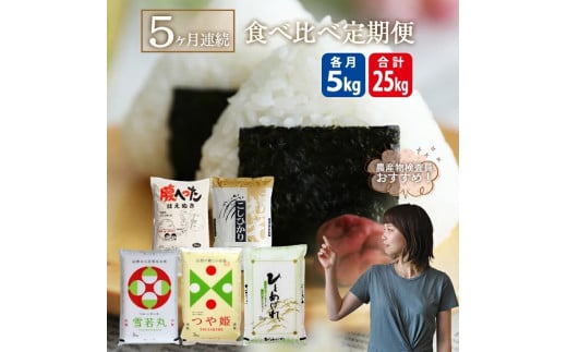 【5ヶ月定期便】食べ比べ定期便 5kg×5ヶ月連続 計25kg はえぬき つや姫 雪若丸 コシヒカリ ひとめぼれ 毎月下旬頃お届け 山形県酒田産  東北 山形県 酒田市 庄内地方 ブランド米 庄内米 お米