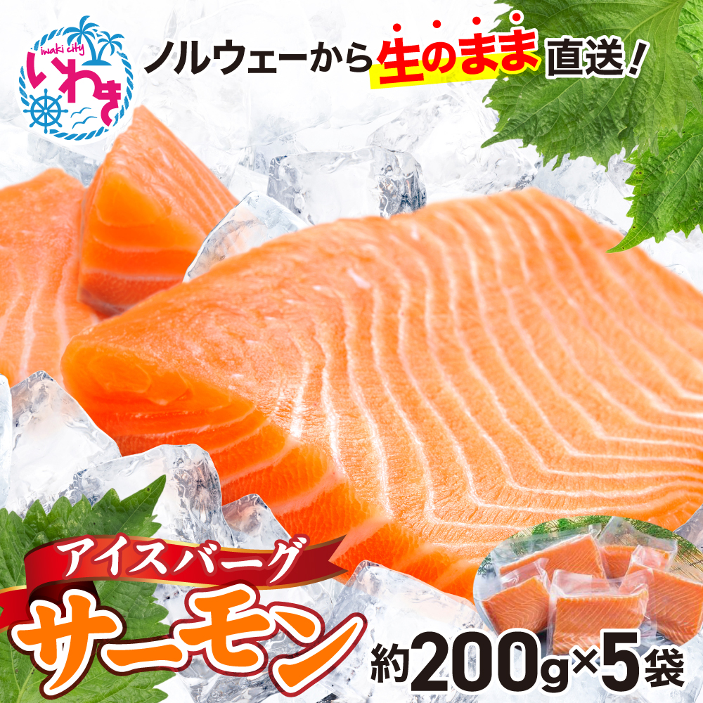 アイスバーグサーモン(アトランティックサーモン) 約1kg(約200g×5袋) ノルウェーから生のまま直送!福島県いわき市18000魚介・海産物鮮魚