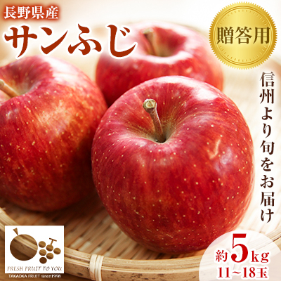 【2025発送分】ニ信州中野の旬をお届けニ サンふじ 贈答用 5kg(11〜18玉)【高丘フルーツ】【1297195】長野県中野市18000果物・フルーツりんご・梨