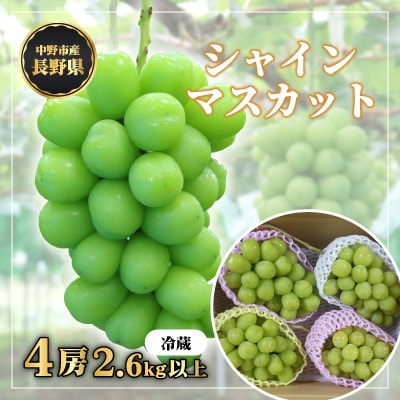 長野県中野市産 冬でも食べれる シャインマスカット4房(2.6kg以上)【配送不可地域:離島】【1331183】長野県中野市33000果物・フルーツマスカット・ぶどう