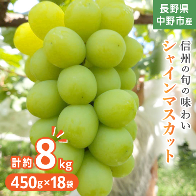 長野県中野市産ぶどう・シャインマスカット450g 18袋入り(9袋入り2箱)【配送不可地域:離島】【1494269】長野県中野市60000果物・フルーツマスカット・ぶどう