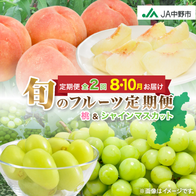 【発送月固定定期便】中野市の糖度13度保証の桃2.1kg以上とシャインマスカット2房1kg以上全2回【配送不可地域:離島】【4060200】長野県中野市28000果物・フルーツもも・すもも