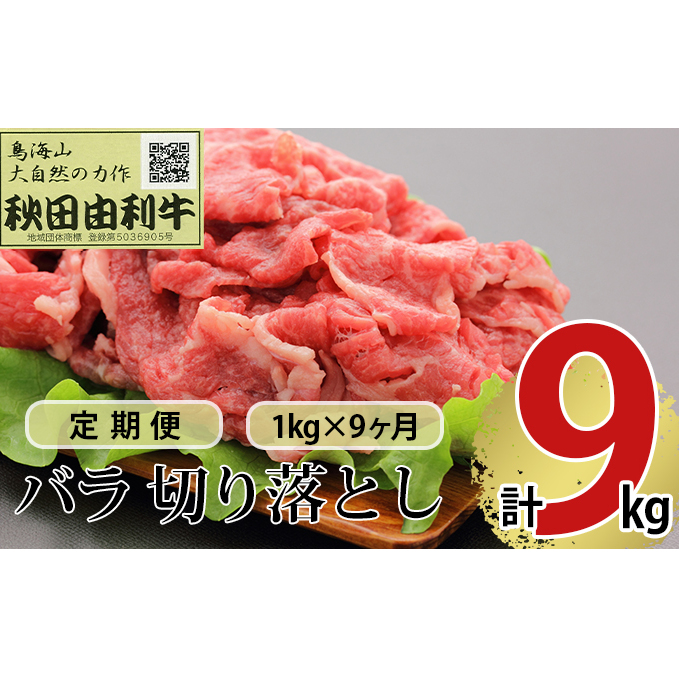 《定期便》9ヶ月連続 秋田由利牛 バラ切り落とし 1kg(1kg×1パック)秋田県にかほ市292000肉牛肉