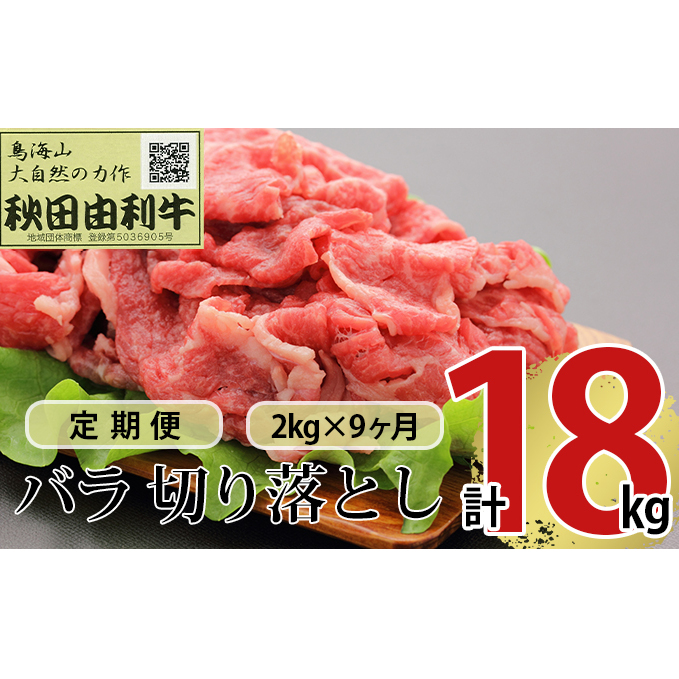 《定期便》9ヶ月連続 秋田由利牛 バラ切り落とし 2kg(1kg×2パック)秋田県にかほ市551000肉牛肉