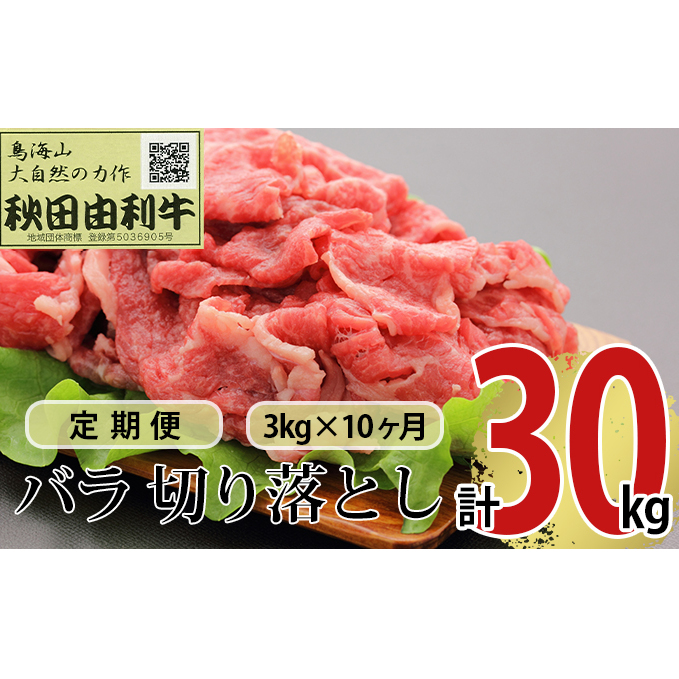 《定期便》10ヶ月連続 秋田由利牛 バラ切り落とし 3kg(1kg×3パック)秋田県にかほ市918000肉牛肉