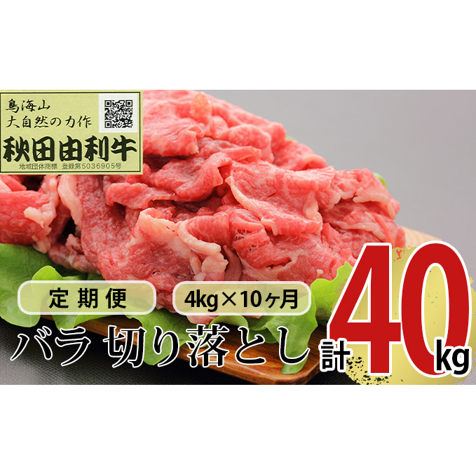 《定期便》10ヶ月連続 秋田由利牛 バラ切り落とし 4kg(1kg×4パック)秋田県にかほ市1224000肉牛肉