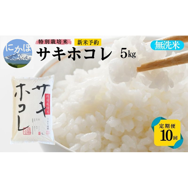 新米予約 【無洗米】特別栽培米サキホコレ5kg×10回 合計50kg 令和7年産 秋田県 にかほ市 お米 米 こめ秋田県にかほ市165000米・パン無洗米