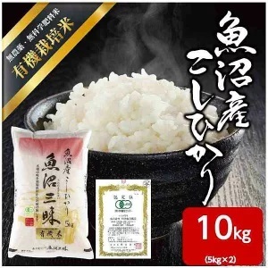 令和6年産 魚沼産 コシヒカリ 有機栽培米 5kg×2 米 こしひかり お米 コメ 新潟 魚沼 魚沼産 白米  新潟県産 精米 産直 産地直送 有機栽培 お取り寄せ 魚沼三昧 川治米店 新潟県 十日町市 もち