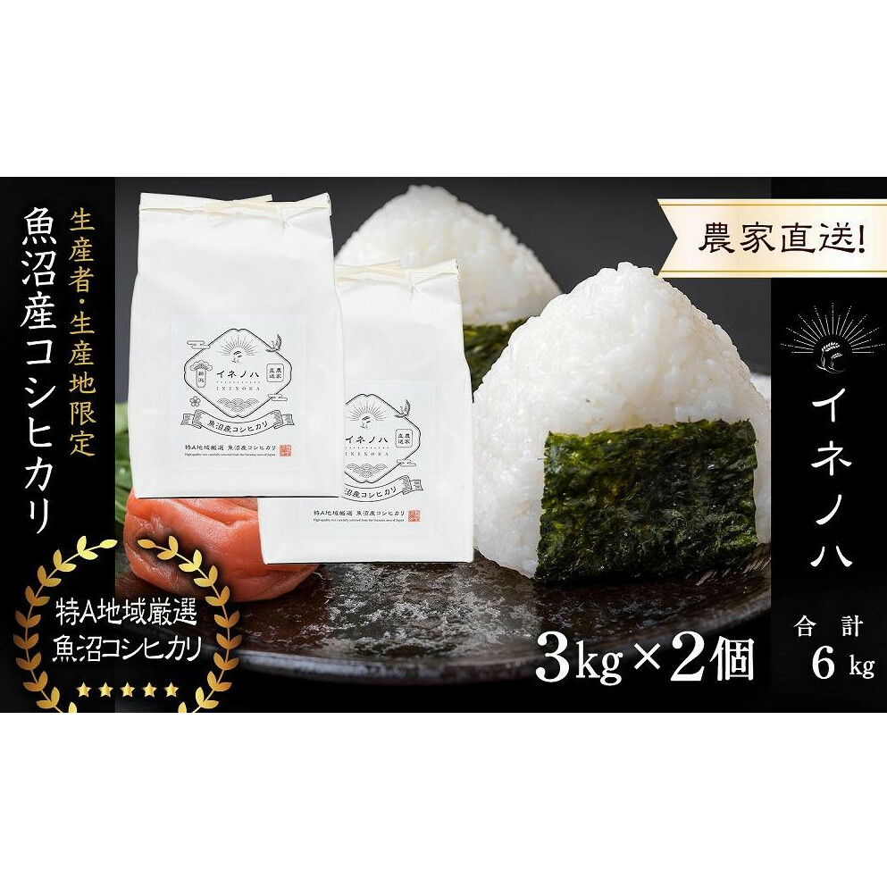 【令和6年産】 魚沼産コシヒカリ 「イネノハ 」精米(3kg×2) お米 白米 ご飯 産地直送 ミネラル 栄養分 こだわり 人気 新鮮 新潟県十日町市27000米・パン白米