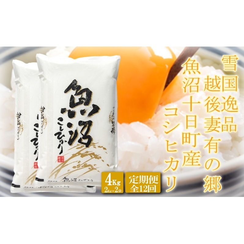 ●定期便●【雪国逸品4kg×12ヶ月】 越後妻有の郷 魚沼十日町産コシヒカリ お米 精米 白米 良質 ミネラル 極上 新鮮 香り つや 粘り 新潟県十日町市254000米・パン白米