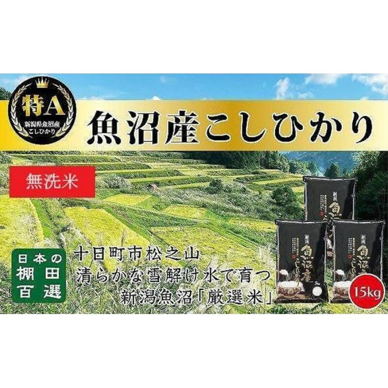 日本棚田百選のお米《無洗米》天空の里・魚沼産こしひかり 15kg(5kg×3) 白米 安心 安全 こだわり 新潟県十日町市42000米・パン白米