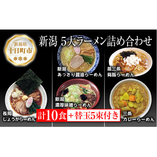 新潟5大ラーメン あっさり醤油 燕三条背脂 長岡しょうが 濃厚味噌 三条カレーらーめん 計10食 替え玉 乾麺 詰め合わせ しょうゆ みそ 備蓄 ご当地 お取り寄せ ギフト 松代そば善屋 新潟県 十