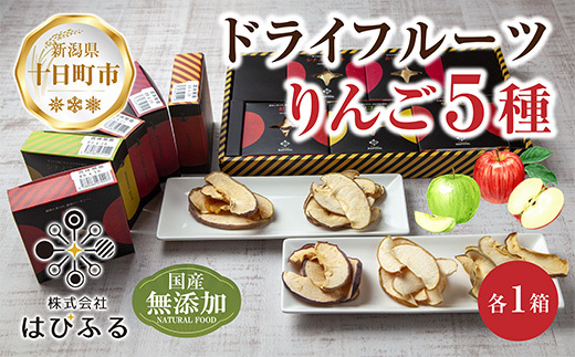 ドライフルーツ りんご 5種(シナノゴールド シナノスイート 紅玉 あいかの香り サンふじ)/乾燥りんご 林檎 リンゴ 無添加 砂糖不使用 国産 フルーツ ギフト お取り寄せ はぴふる 新潟県 十