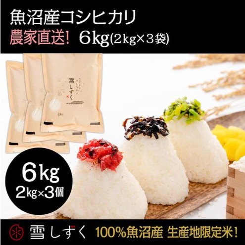 令和7年産!魚沼産コシヒカリ【農家直送!】 6kg(2kg×3袋) お米 米 コメ 新潟県十日町市32000米・パン白米