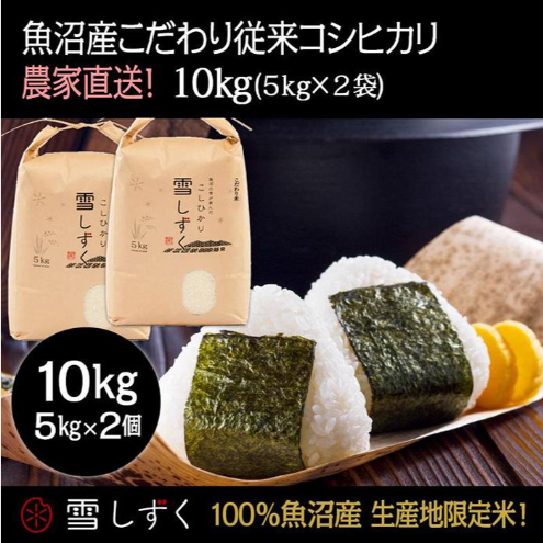 令和7年産!魚沼産こだわり従来コシヒカリ【農家直送!】5kg×2袋 お米 米 コメ 新潟県十日町市53000米・パン白米