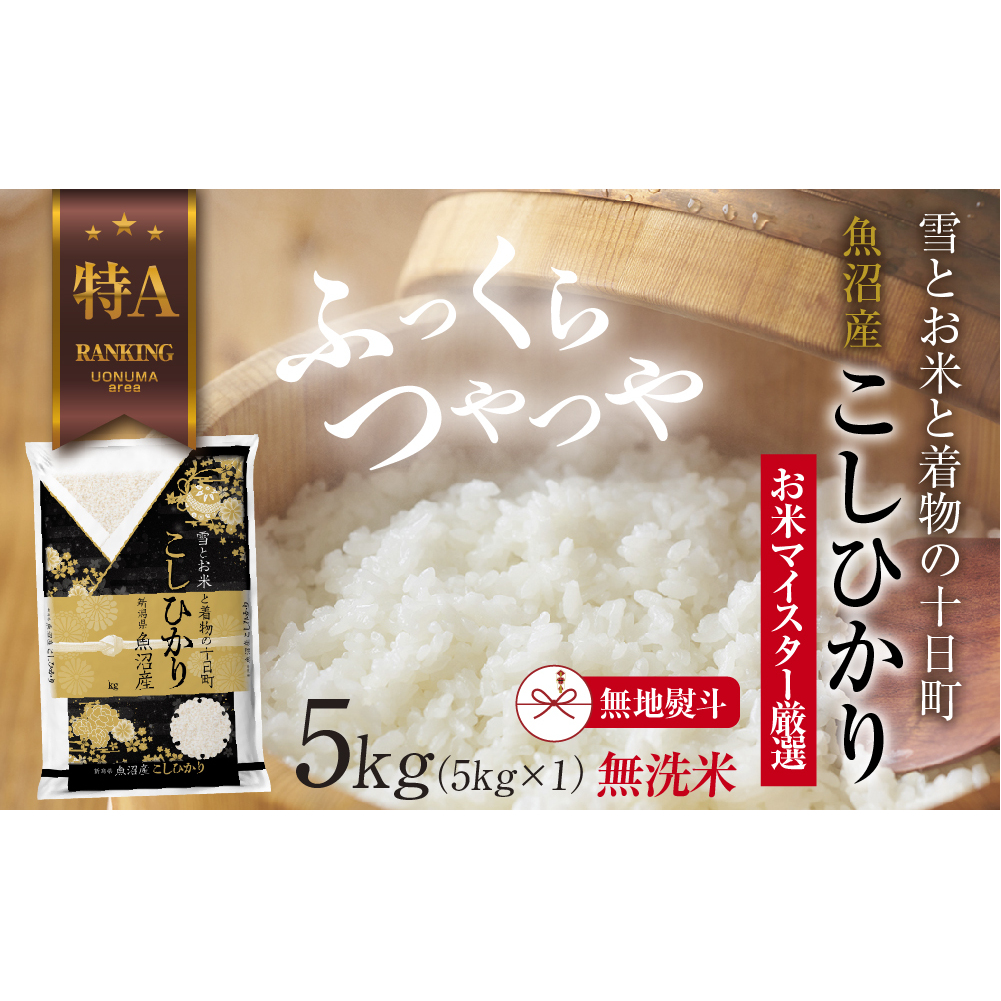【無地熨斗】|無洗米| 魚沼産 コシヒカリ 5kg お米 こしひかり 新潟 (お米の美味しい炊き方ガイド付き) 精米 ご飯 ブランド米 銘柄米 新潟県十日町市25000米・パン無洗米