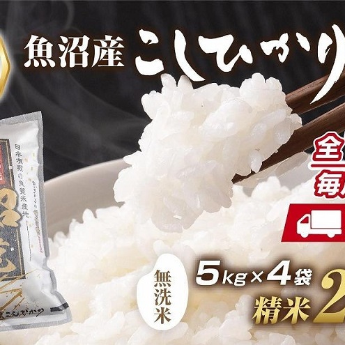 【定期便】|無洗米| 新潟県 魚沼産 コシヒカリ お米 20kg×計12回 精米済み 年間 毎月発送 こしひかり(お米の美味しい炊き方ガイド付き) ご飯 ブランド米 銘柄米 新潟県十日町市1200000米