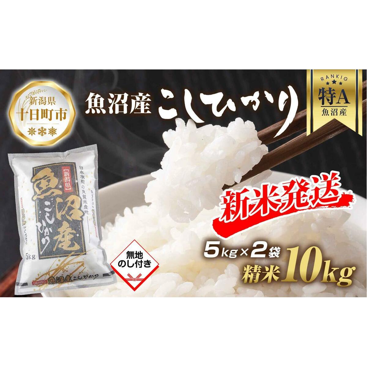【令和7年産 新米予約】 無地熨斗 魚沼産 コシヒカリ 5kg × 2袋 計10kg 新米 農家のこだわり 新潟県 十日町市 お米 こめ 白米 コメ 食品 人気 おすすめ  精米 ご飯 ブランド米 銘柄米 新潟県十日