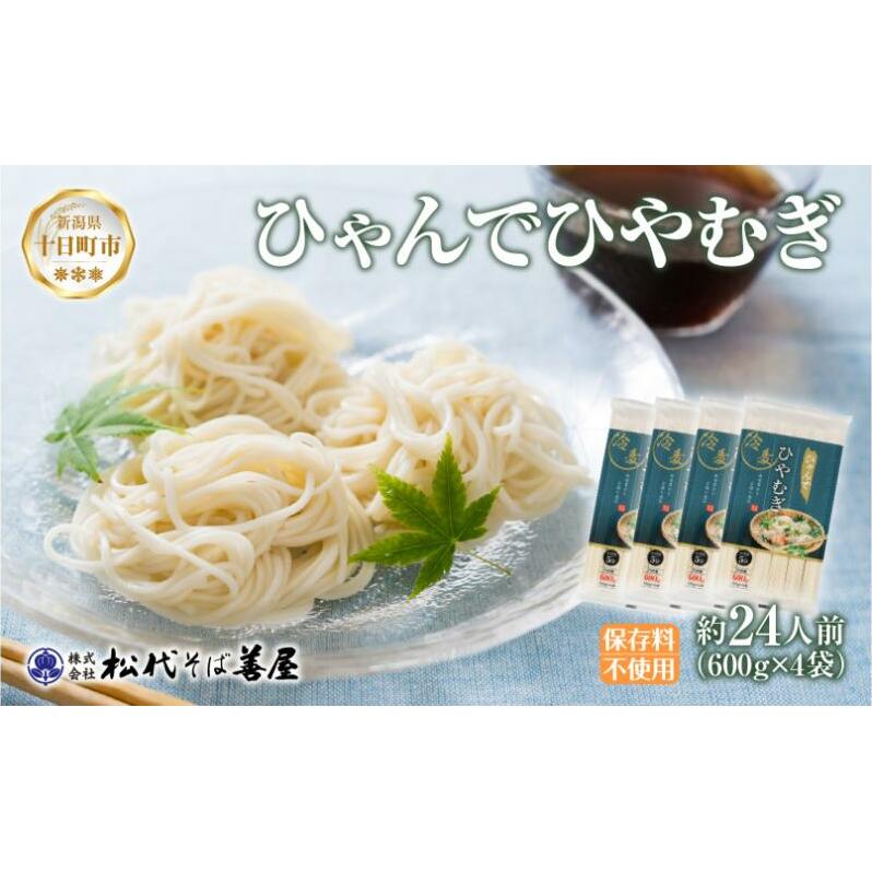 ひゃんで ひやむぎ 600g 4袋 約24人前 冷や麦 ヒヤムギ 冷麦  干しひやむぎ ファミリー 麺 乾めん 自家用 お中元 お歳暮 贈り物 お取り寄せ 備蓄 保存 便利 ギフト 越後 魚沼 松代そば善屋 新潟