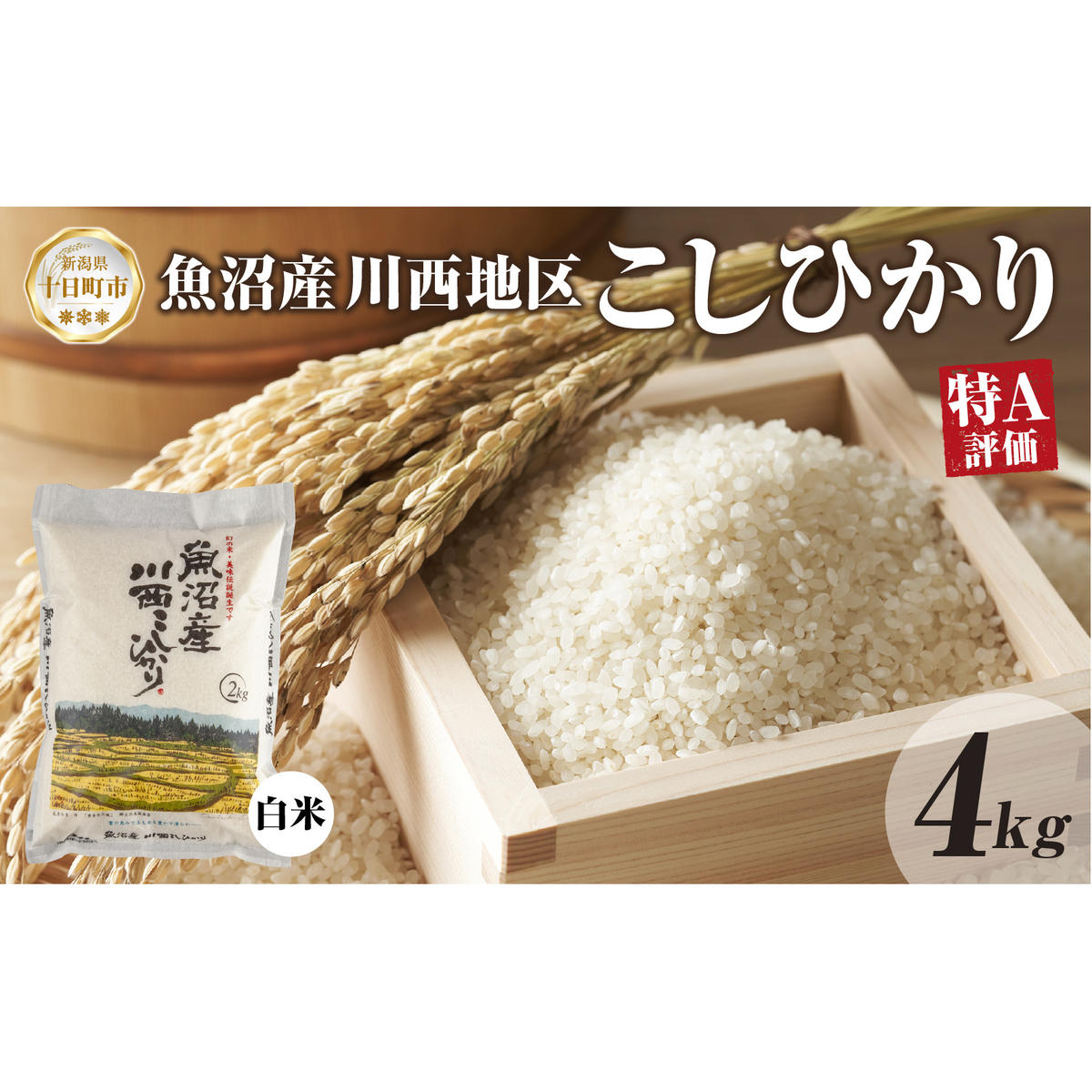 魚沼産 川西 こしひかり 4kg 精米 米 コメ お米 ごはん ご飯 白米 おにぎり 炊き立て ブランド米 コシヒカリ 新潟県産 魚沼 人気 国産 産地直送 お取り寄せ  新潟県 十日町新潟県十日町市13000