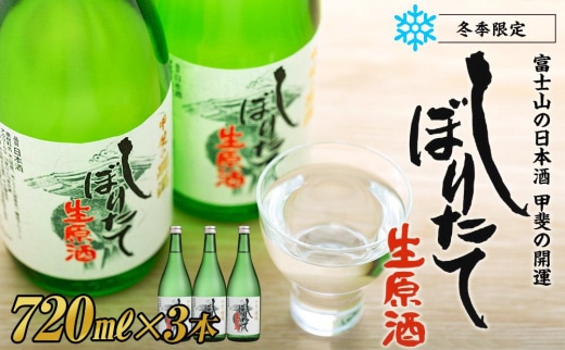 甲斐の開運 しぼりたて生原酒 720ml×3本  期間限定 新酒 <富士山の日本酒>【井出醸造店】山梨県富士河口湖町18000酒・アルコール日本酒