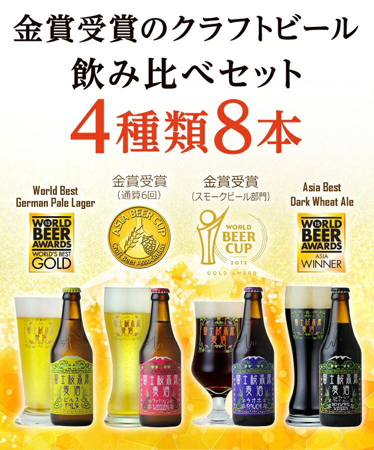 【富士河口湖地ビール】富士桜高原麦酒(4種8本セット)金賞クラフトビール飲み比べ山梨県富士河口湖町18000酒・アルコールビール・発泡酒