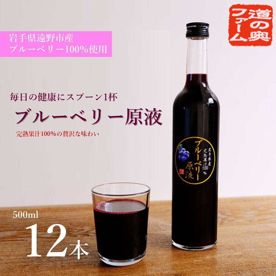 遠野のブルーベリーから絞った原液 500ml 12本セット【道の奥ファーム】岩手県遠野市119000果物・フルーツその他 果物・フルーツ