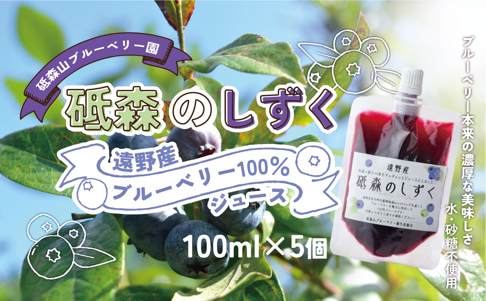 ブルーベリー ジュース 果汁100% (100ml ×5パック) 岩手県 遠野市 遠野食工房蔵岩手県遠野市9000果物・フルーツその他 果物・フルーツ