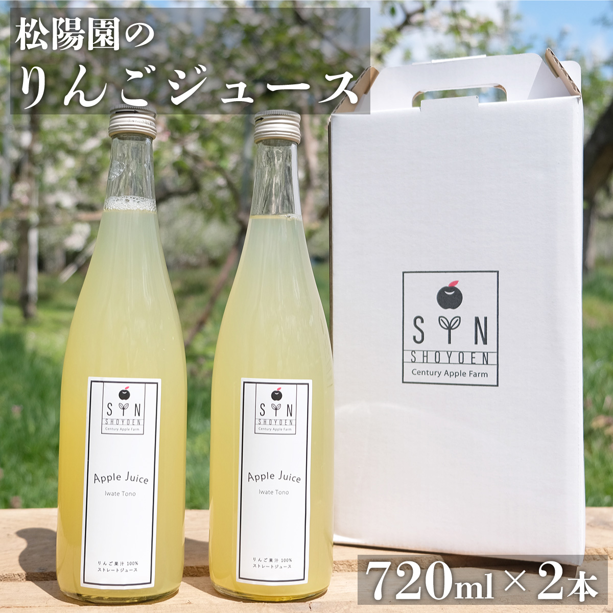 松陽園 りんご ジュース 2本セット 720ml / 100% 岩手県 遠野市 りんご農家 松陽園 農家 産地 直送 ギフト 贈答 お祝い 箱 詰め合わせ  リンゴ アップル 果汁飲料 林檎 朝食 無添加 健康岩手県遠