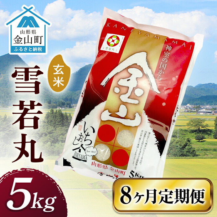 令和6年産 金山産米 雪若丸【玄米】(5kg)×8ヶ月 定期便 計40kg 8ヶ月 米 お米 ご飯 玄米 ブランド米  東北 山形 金山町 F4B-0545山形県金山町81500米・パン玄米・雑穀米・もち米・餅